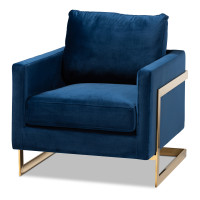 Baxton Studio TSF-77241-Navy/Gold-CC Matteo Glam and Luxe Royal Blue Velvet Fabric Upholstered Gold Finished Armchair